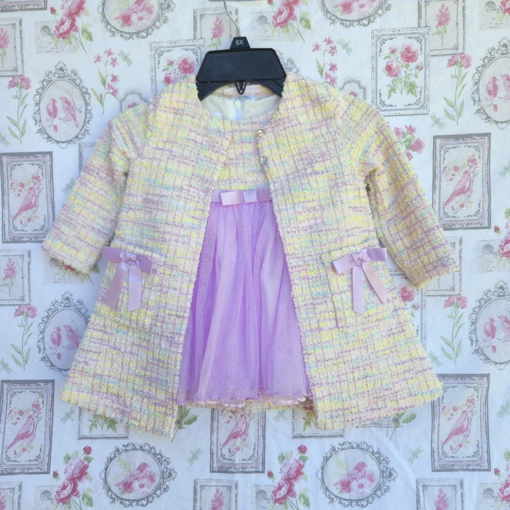 Bonnie Jean Little Girls Tweed Jacket With Matching Dress Size 12M Beautiful